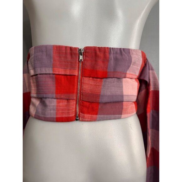 English Factory NWOT Pink Red & Lavender Buffalo Check Multi-Way Tie Top Small - Picture 6 of 13